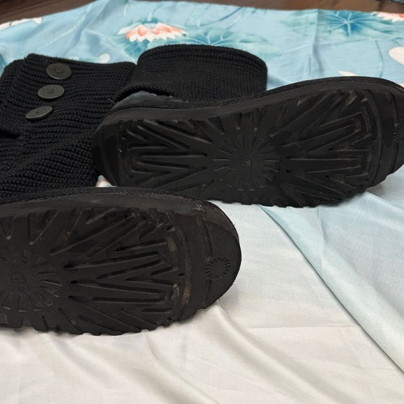 UGG Black Knit Button Mid-Calf Heeled Boots - Picture 3 of 10